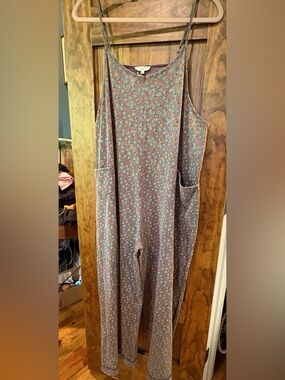 easel Brown Jumpsuit with Teal Floral Print